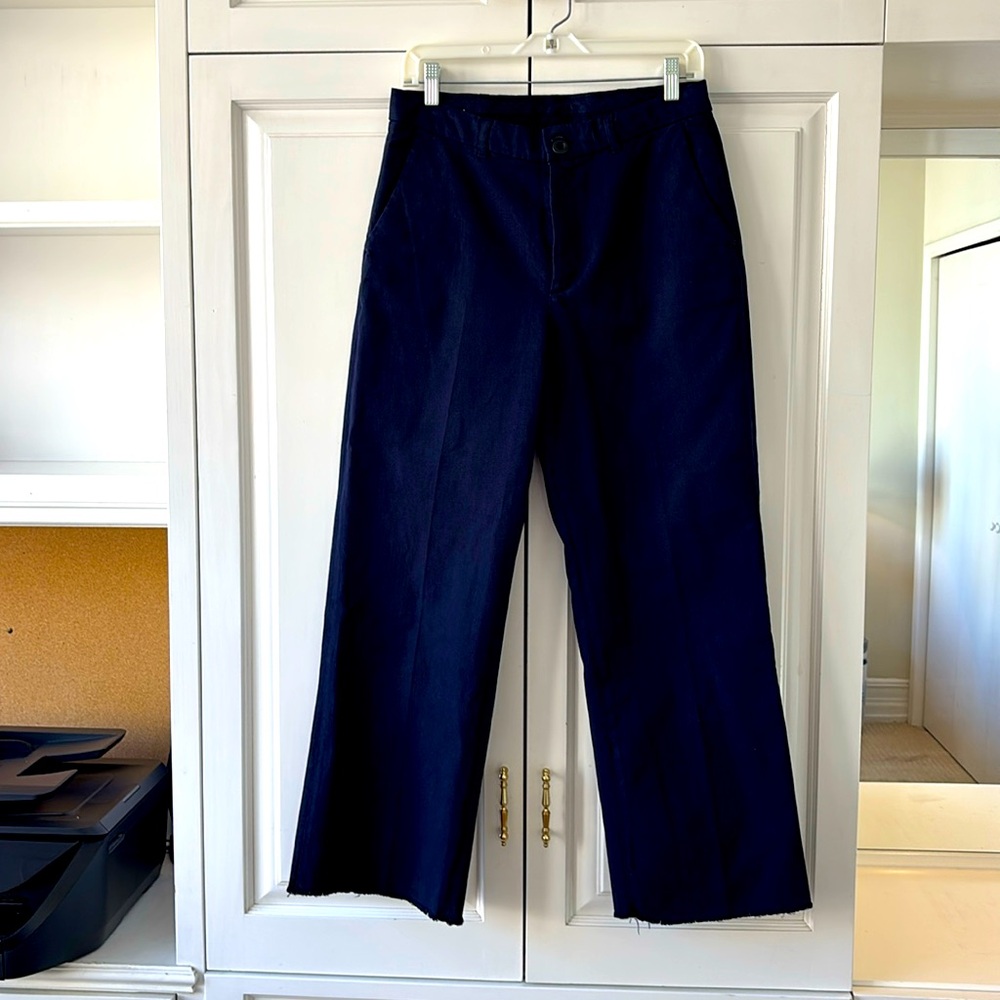 Leon & Harper Wide Leg High Waisted Navy Trouser Pants UK Size 40 (Large)